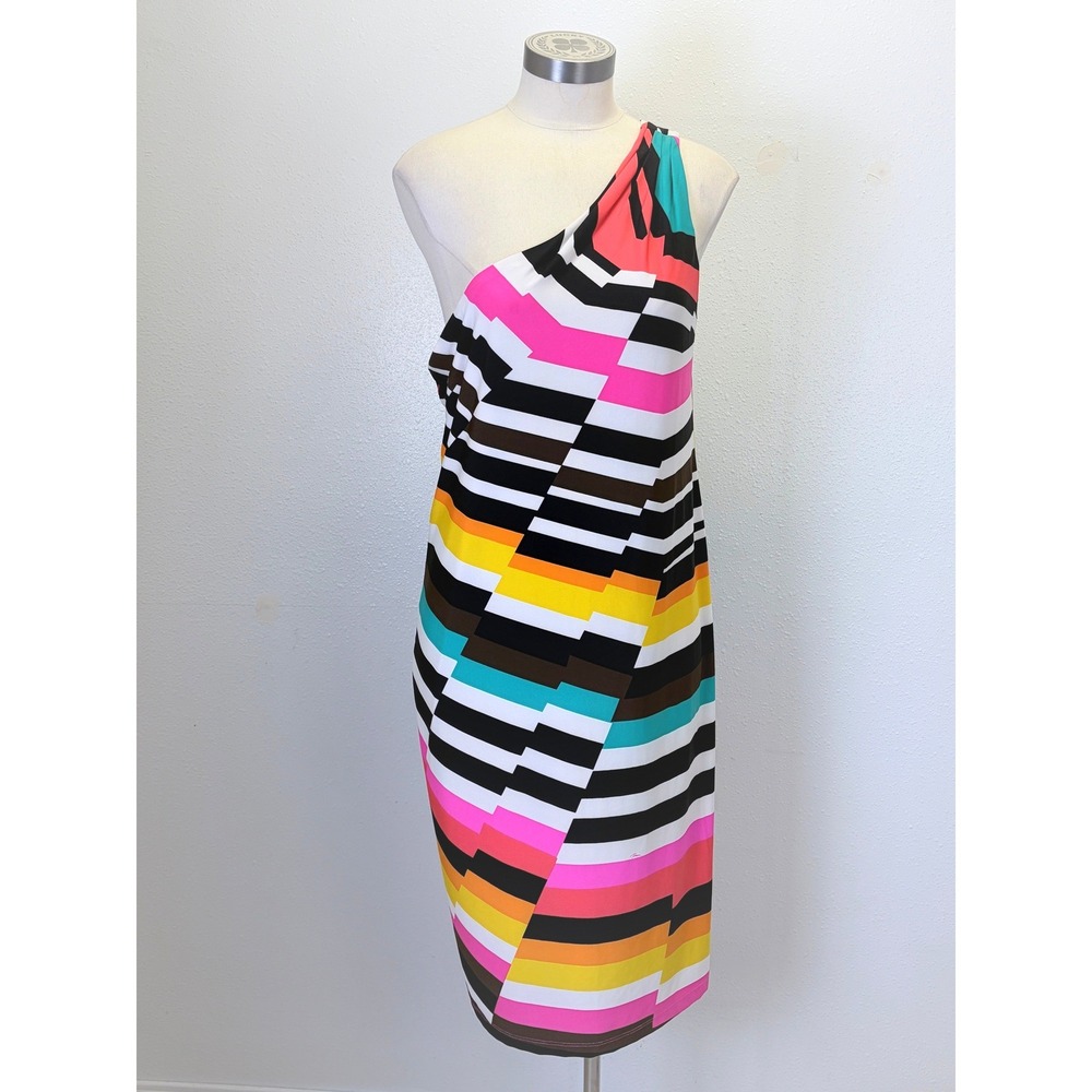 NWT Trina Turk Surfside One Shoulder Dress California Dreaming Stripe 14